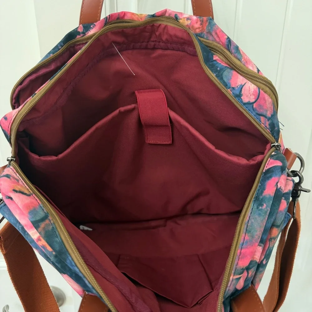 Baosha‎ Laptop Bag OS Pink Navy Floral Canvas Messenger Crossbody Briefcase